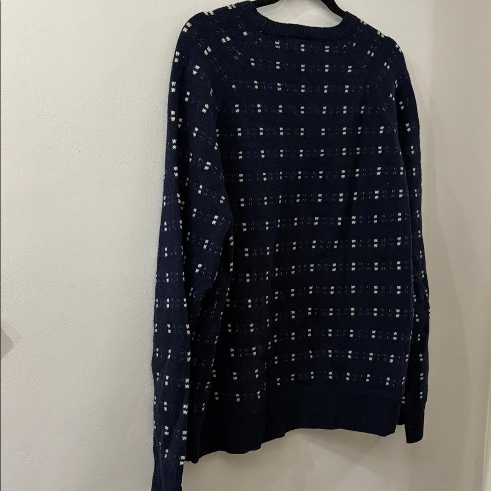 J. Crew Dark Blue and White Wool Sweater - Mens XL - 100% Lambswool